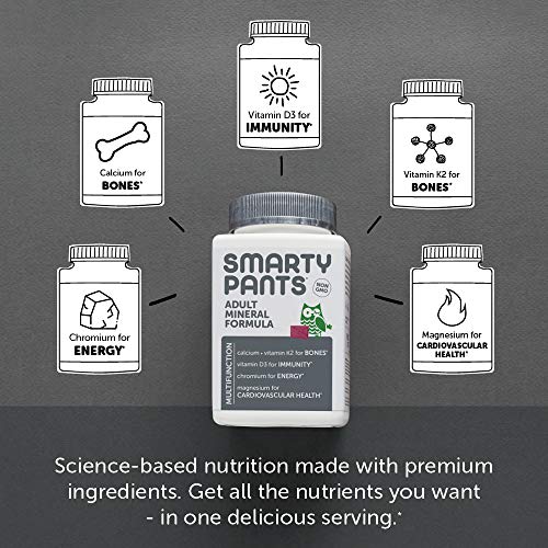 SmartyPants Adult Daily Mineral Vitamins: Calcium, Magnesium Citrate, D3, Zinc and Chromium for Immune Support, Energy, Bone and Muscle Function, 60 Soft Chews (30 Day Supply)