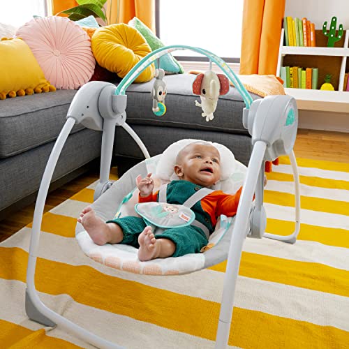 Bright Starts Whimsical Wild Portable Compact Automatic Deluxe Baby Swing with Music and Taggies, Newborn and up