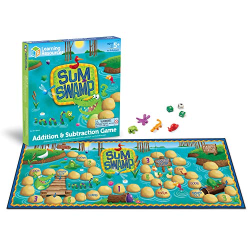 Learning Resources Sum Swamp Game Addition and Subtraction Game - 8 Pieces, Ages 5+, Math Games for Kids, Educational Kids Games, Kindergarten Math Board Games