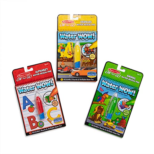 Melissa and Doug On the Go Water Wow! Reusable Water-Reveal Activity Pads, 3-pk, Vehicles, Animals, Alphabet - Travel Toys, Party Favors, Stocking Stuffers, Mess Free Coloring Books For Kids Ages 3+