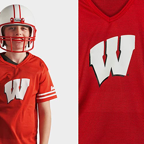 Franklin Sports Wisconsin Badgers Kids College Football Uniform Set - NCAA Youth Football Uniform Costume - Helmet, Jersey, Chinstrap Set - One Size