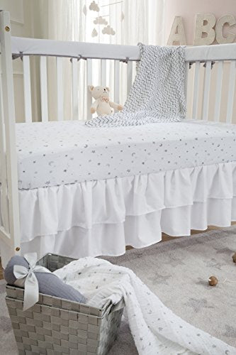 American Baby Company Printed 100% Cotton Jersey Knit Fitted Crib Sheet for Standard Crib and Toddler Mattresses, Grey Stars and Moon, 1 Count (Pack of 1) (Pack of 1)