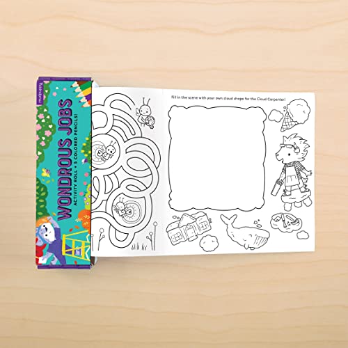 Mudpuppy Wondrous Jobs Activity Roll, Features Coloring, Mazes, spot The Difference, and More!, 5 Colored Pencils Included, The Perfect Travel Activity for Kids Ages 4 - 10