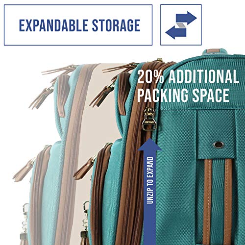 Steve Madden Designer 20 Inch Carry On Luggage Collection - Lightweight Softside Expandable Suitcase for Men and Women - Durable Bag with 4-Rolling Spinner Wheels (Harlo Teal Blue)