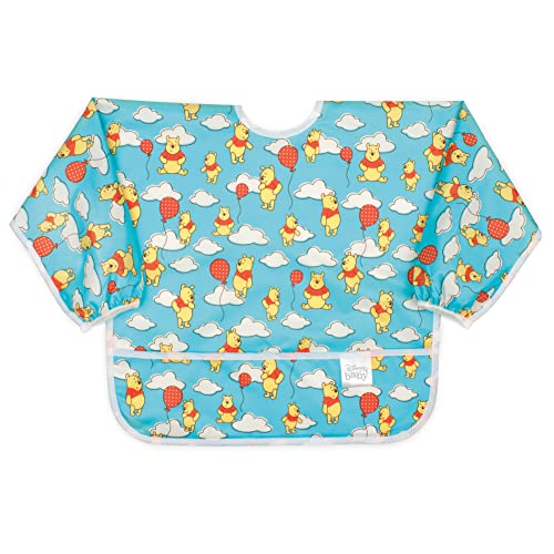 Bumkins Sleeved Baby or Toddler Bib, Smock, Waterproof Fabric, Fits Ages 6-24 Months, Disney Winnie The Pooh Balloon, 14' x 13' x 32'