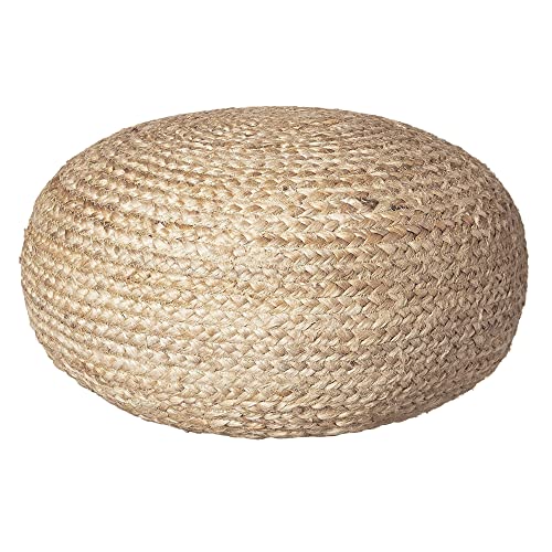 Decor Therapy Round Braided Natural Jute Woven Pouf Ottoman, 19' x 10.5' x 19'
