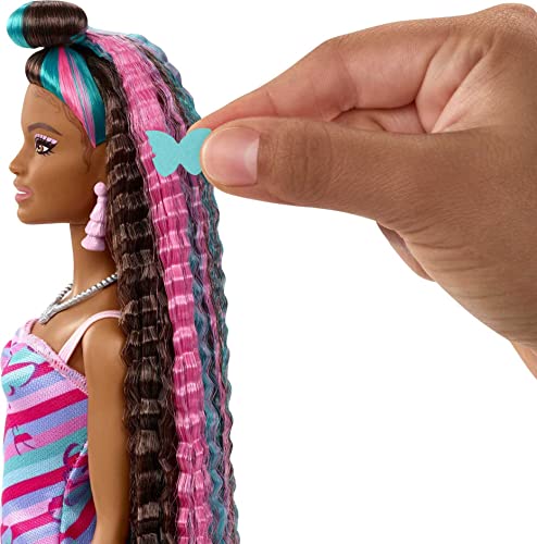 Barbie Totally Hair Butterfly-Themed Doll, 8.5 inch Fantasy Hair, Dress, 15 Hair and Fashion Play Accessories (8 with Color Change Feature) for Kids 3 Years Old and Up