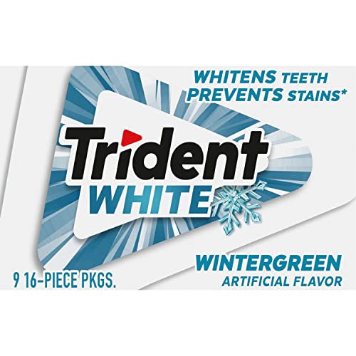 Trident White Wintergreen Sugar Free Gum, 9 Packs of 16 Pieces (144 Total Pieces)