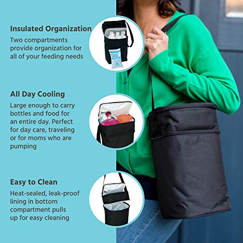 J.L. Childress 6 Bottle Cooler, Insulated Breastmilk Cooler and Lunch Bag for Baby Food and Bottles, Leak-Proof and Heat-Sealed, Ice Pack Included, Black, 1 Count (Pack of 1)