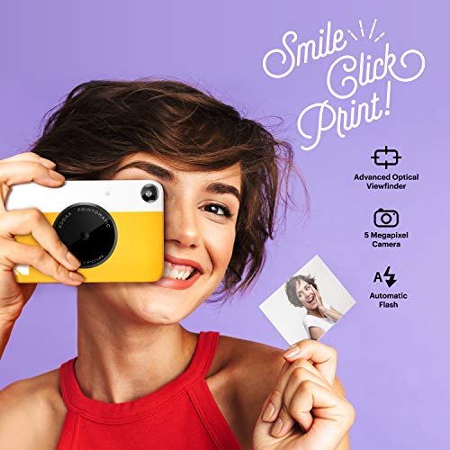 Kodak Printomatic Instant Camera (Yellow) Gift Bundle + Zink Paper (20 Sheets) + Deluxe Case + 7 Fun Sticker Sets + Twin Tip Markers + Photo Album.