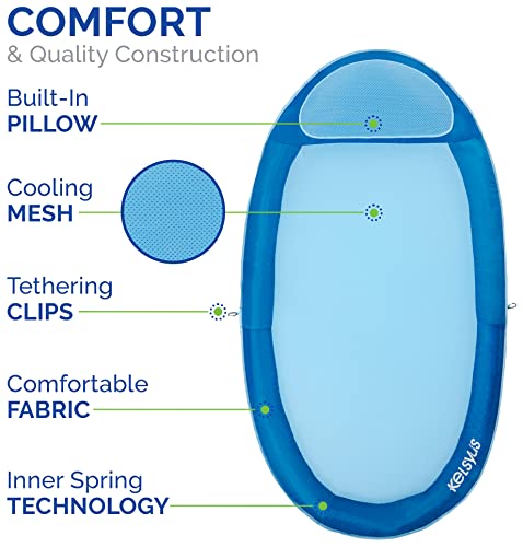 Kelsyus Spring Float Hammock Pool Lounge Chair, Light Blue