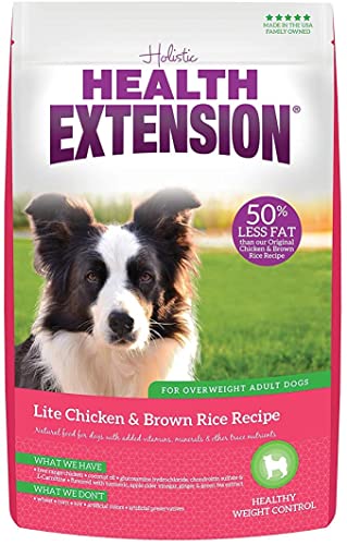 Health Extension Weight Control Dry Dog Food, Natural Food for Overweight Adult Dogs with Added Vitamins and Mineral, Lite Chicken and Brown Rice Recipe (15 lbs / 6.8 kg)