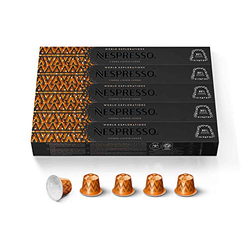Nespresso Capsules OriginalLine, Vienna Linizio Lungo, Mild Roast Coffee, 50 Count Coffee Pods, Brews 3.7 Ounce (ORIGINAL LINE ONLY)