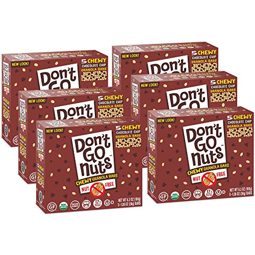 Don't Go Nuts Nut-Free Organic Chewy Granola Bars, Chocolate Chip, 30 Count, Non GMO, Gluten Free
