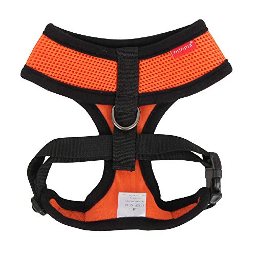 Puppia Soft Dog Harness No Choke Over-The-Head Triple Layered Breathable Mesh Adjustable Chest Belt and Quick-Release Buckle, Orange, Medium