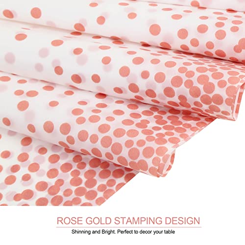 Gexolenu,4 Pack, White and Rose Gold Tablecloth Plastic, Table Cover for Parties, Dot Confetti Pattern Table Cloths for Rectangle Tables, Fit for All Birthday Party, Wedding, Anniversary, 54' x 108'