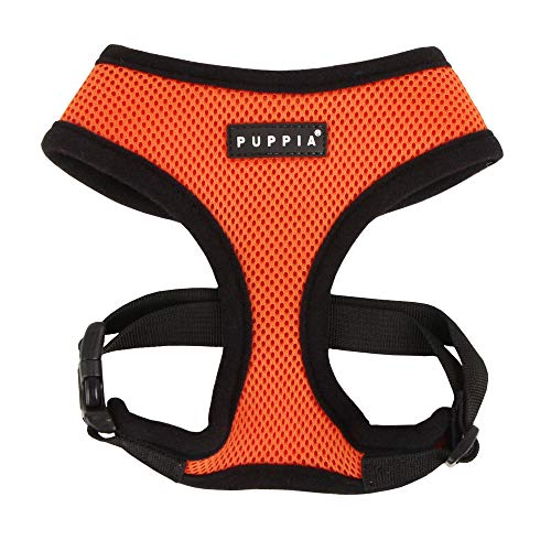 Puppia Soft Dog Harness No Choke Over-The-Head Triple Layered Breathable Mesh Adjustable Chest Belt and Quick-Release Buckle, Orange, XX-Large