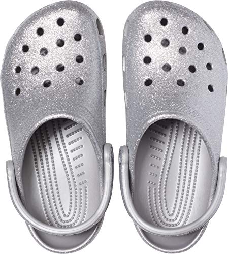 Crocs Unisex-Adult Classic Sparkly Clogs | Metallic and Glitter Shoes for Women, Silver, 4 Women/2 Men