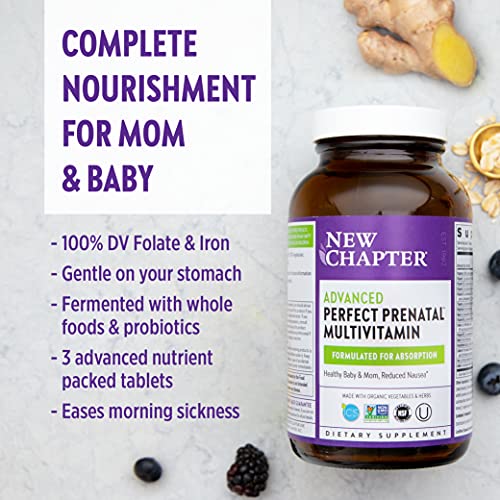 New Chapter Advanced Perfect Prenatal Vitamins - 48ct, Organic, Non-GMO Ingredients for Healthy Baby and Mom - Folate (Methylfolate), Iron, Vitamin D3, Fermented with Whole Foods and Probiotics