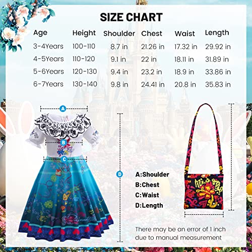 FUXHBFB Encanto Mirabel Costume Dress For Girls Cosplay Isabela Madrigal Princess Halloween Dress Up(5-6 Years, Blue)