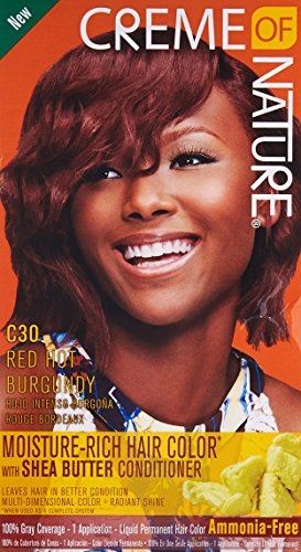 Moisture Rich Liquid Hair Color by Creme of Nature, C30 Red Hot Burgundy, with Shea Butter Conditioner, 1 Application