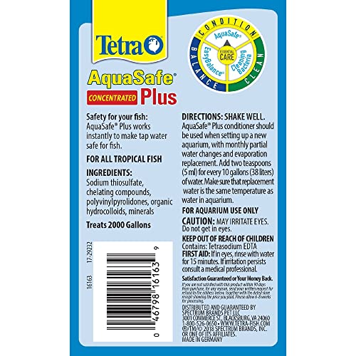 Tetra AquaSafe Plus Water Conditioner/Dechlorinator, Packaging may vary