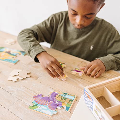 Melissa and Doug Dinosaurs 4-in-1 Wooden Jigsaw Puzzles in a Storage Box (48 pcs) - Kids Puzzle, Dinosaur Puzzles for Kids Ages 3+ - FSC-Certified Materials