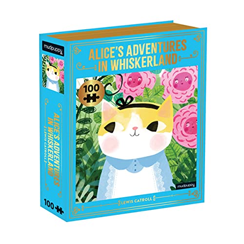 Mudpuppy Alice’s Adventures in Whiskerland Bookish Cats Puzzle, 100 Pieces, 10.75” x 13.5” – Jigsaw Puzzle for Ages 6 and Up, Features an Adorable Cat Portrait of Alice with Foil Embellishments