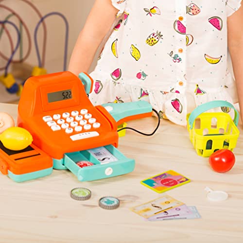 Battat Cash Register Toy Playset – Pretend Play Kids Calculator Cash Register with Accessories for 3+ (26-Pieces), Orange