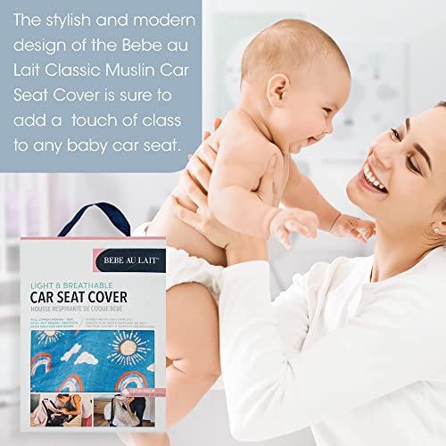 Bebe au Lait Classic Muslin Car Seat Cover -Perfect Baby Car Seat Covers for Babies, Car Seat Canopy, Unisex Baby Car Seat Cover- Easy Snap Straps, Fully Zippered Opening, Breathable- Hello Sunshine
