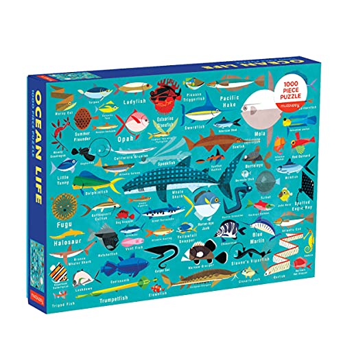 Mudpuppy Ocean Life 1000 Piece Jigsaw Puzzle for Adults and Families, Family Puzzle with Colorful Illustrations of Fish, Sharks and Ocean Life , Blue