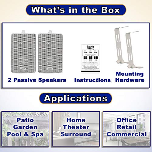 Acoustic Audio by Goldwood 251W Indoor Outdoor 3 Way Speakers 400 Watt White Pair