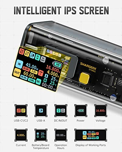 Shargeek Portable Charger, Storm 2 100W 25600mAh Laptop Power Bank, World's First See Through Battery Pack with IPS Screen, DC and 2 USB C and USB Ports for MacBook Pro/Dell XPS, iPad/iPhone 13 and More