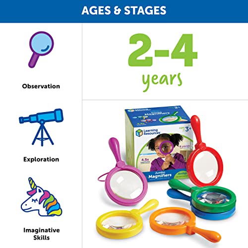 Learning Resources Jumbo Magnifiers - 6 Pieces, Ages 3+ Toddler Learning Toys, Exploration Toys for Kids, Magnifiers for Kids