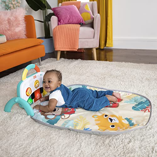 Bright Starts 4-in-1 Groovin’ Kicks Piano Gym, Tummy Time Play Mat and Activity Baby Toys, Green - Tropical Safari, Newborn to Toddler