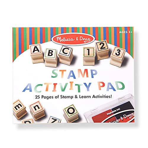 Melissa and Doug Deluxe Letters and Numbers Wooden Stamp Set ABCs 123s With Activity Book, 4-Color Stamp Pad - ABC Stamps, Kids Arts and Crafts, Letter Stamps, Number Stamps For Kids Ages 4+