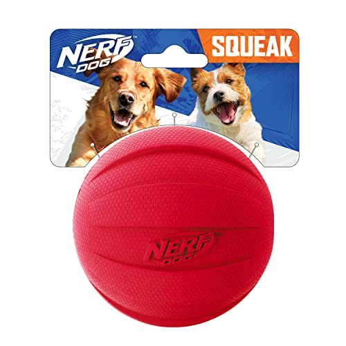 Nerf Dog Rubber Ball Dog Toy with Interactive Squeaker, Lightweight, Durable and Water Resistant, 4 Inch Diameter for Medium/Large Breeds, Single Unit, Red