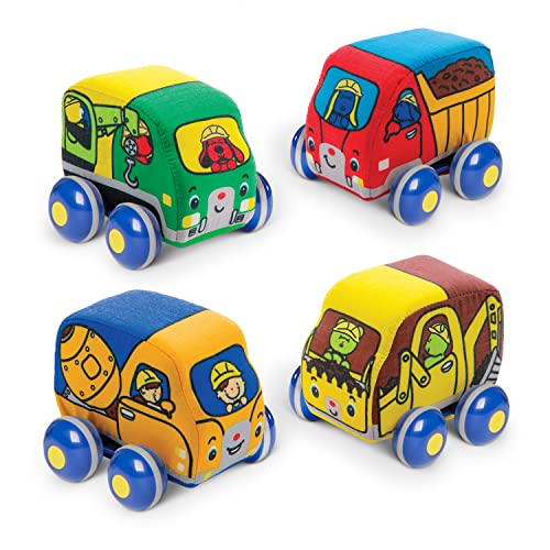 Melissa and Doug Pull-Back Construction Vehicles - Soft Baby Toy Play Set of 4 Vehicles - Cars For Infants, Construction Toys, Pull Back Cars For Babies Ages 9m+