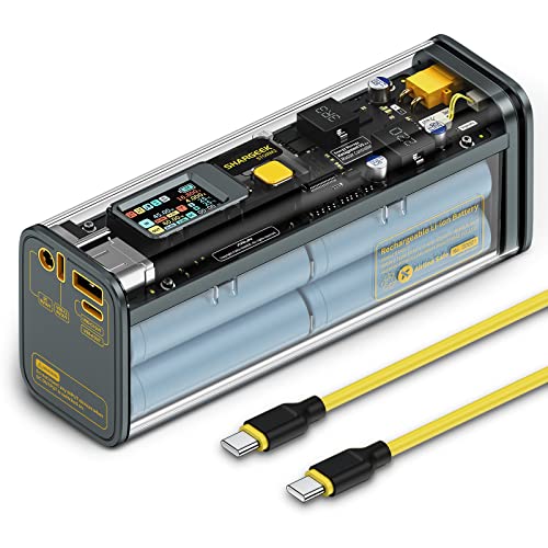 Shargeek Portable Charger, Storm 2 100W 25600mAh Laptop Power Bank, World's First See Through Battery Pack with IPS Screen, DC and 2 USB C and USB Ports for MacBook Pro/Dell XPS, iPad/iPhone 13 and More