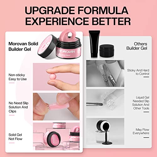 Morovan Solid Builder Gel for Nails - 4 Colors Builder Gel Nail Kit with UV Light Non-Sticky Hand Nail Carving Gel Nail Extension Gel for Nail Strenthen DIY Home Extension Caving