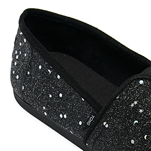 TOMS Women's Alpargata Recycled Cotton Canvas” Loafer Flat, Black Cosmic Glitter, 7