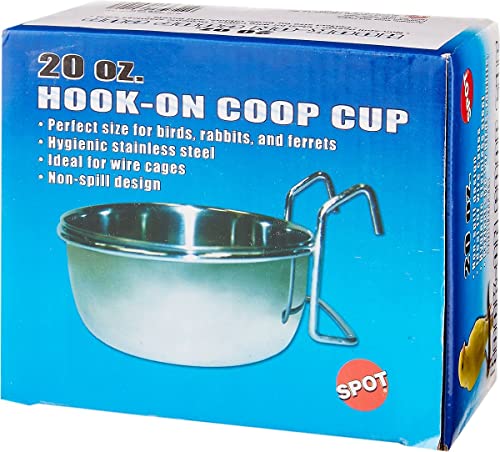 Ethical Pet Stainless Steel Coop Cup, Perfect Bowls for Cages and crates 20-Ounce pet Food Bowl. for Birds, Dogs, Cats, and Reptiles. (6011)