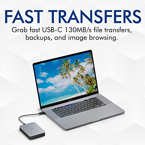 LaCie Mobile Drive 2TB External Hard Drive Portable HDD - Moon Silver, USB-C 3.2, for PC and Mac, Post-Consumer Recycled, with Adobe All Apps Plan and Rescue Services (STLP2000400)