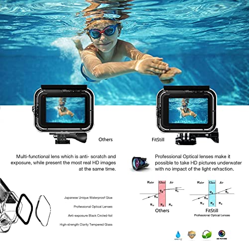 FitStill 60M Waterproof Case for Go Pro Hero 11 Black/Hero 10 Black/Hero 9 Black, Protective Underwater Dive Housing Shell with Bracket Accessories for Go Pro Hero11/10/9 Black Action Camera