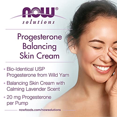 NOW Solutions, Natural Progesterone, Balancing Skin Cream with Lavender, 20 mg of Natural Progesterone Per Pump, 3-Ounce