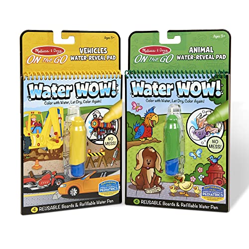 Melissa and Doug On the Go Water Wow! Reusable Water-Reveal Activity Pads, 2-pk, Vehicles, Animals - Party Favors, Stocking Stuffers, Travel Toys For Toddlers, Mess Free Coloring Books For Kids Ages 3+
