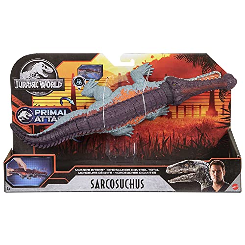 Jurassic World Toys Massive Biters Sarcosuchus Larger-Species Dinosaur Action Figure, Tail-Activated Strike and Chomp Action