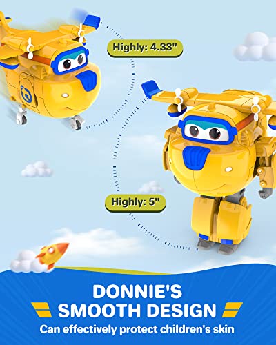 Super Wings - 5' Transforming Donnie Airplane Toys Vehicle Action Figure Plane to Robot,Suitable 3 4 5 year old Kids Fun Flying Toy Plane for Preschool Play and Birthday Gifts,Yellow