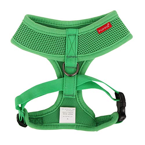 Puppia Soft Dog Harness No Choke Over-The-Head Triple Layered Breathable Mesh Adjustable Chest Belt and Quick-Release Buckle, Green, XX-Large
