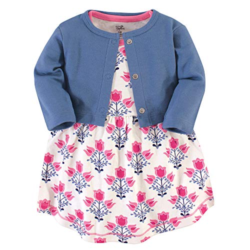 Touched by Nature Baby Girls' Organic Cotton Dress and Cardigan, Abstract Flower, 12-18 Months